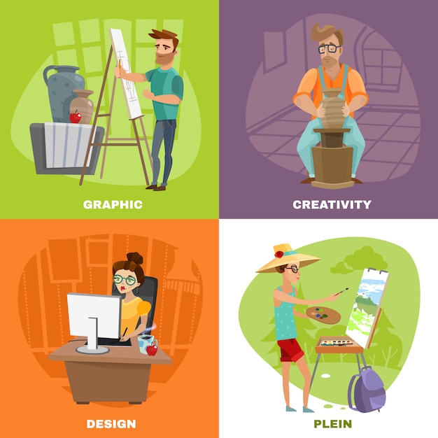 Free vector graphic designer artist 4 icons square