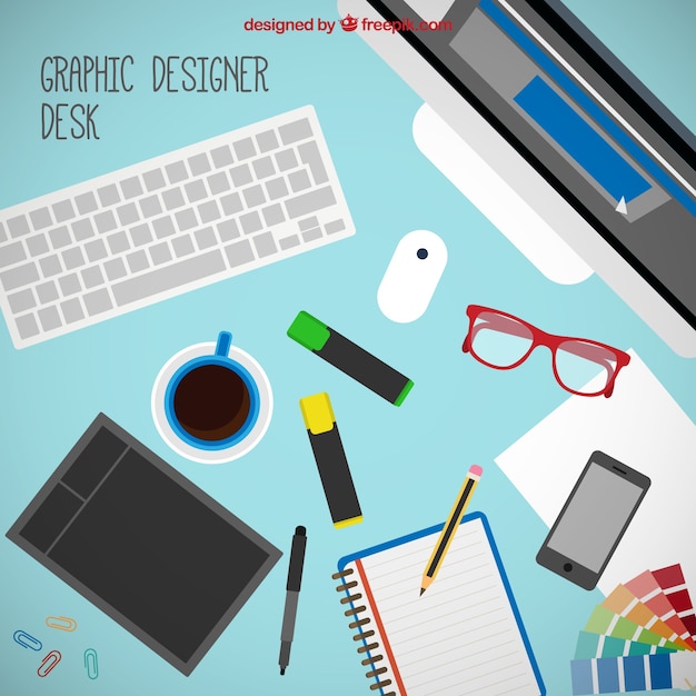 Free vector graphic designer tools on the desk