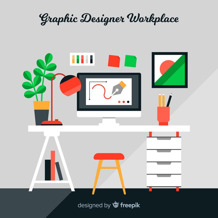 Free Vector graphic designer workplace