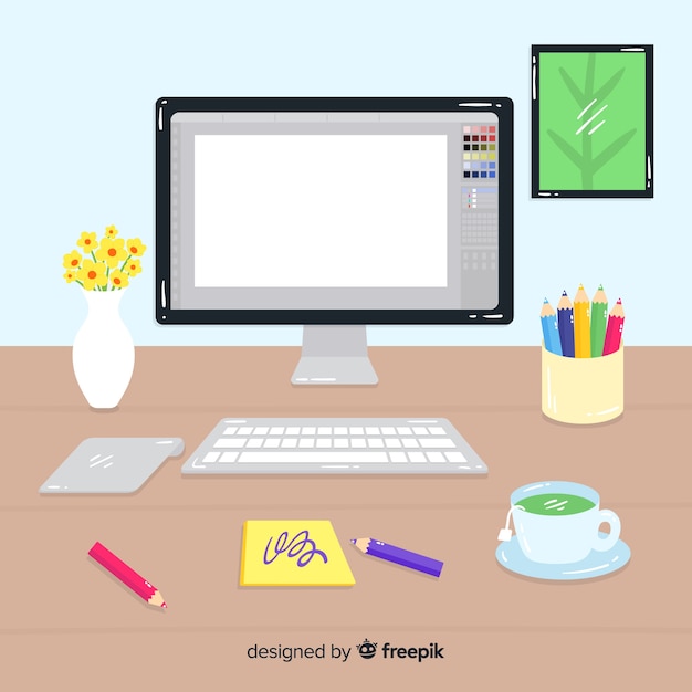 Free vector graphic designer workplace