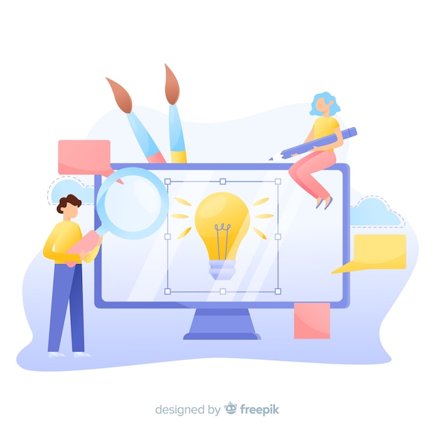 Free vector graphic designers background working together on an idea