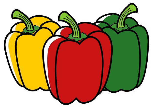 3種類の色のパプリカのグラフィックイラスト プレミアムベクター 3種類の色のパプリカのグラフィックイラスト プレミアムベクター