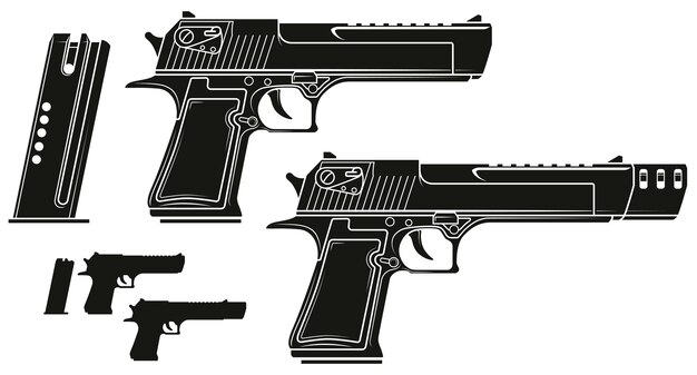 弾薬クリップ付きグラフィックシルエット拳銃ピストル プレミアムベクター