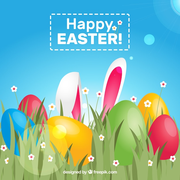 Grass background with colored easter egg