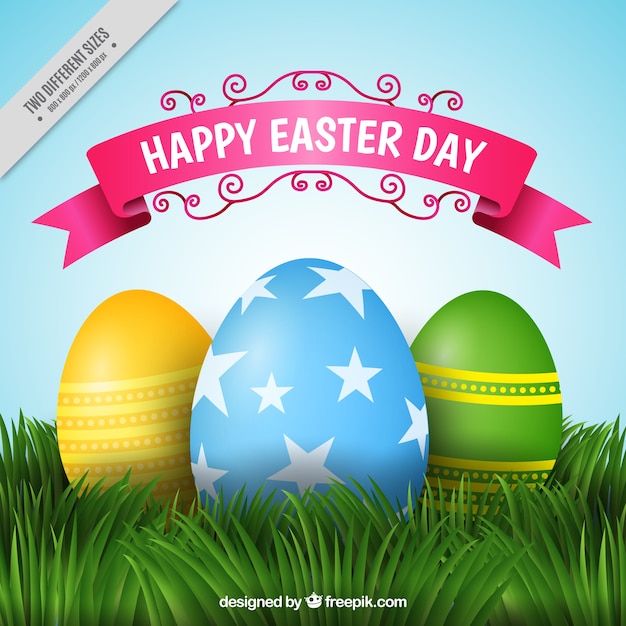 Grass background with easter eggs