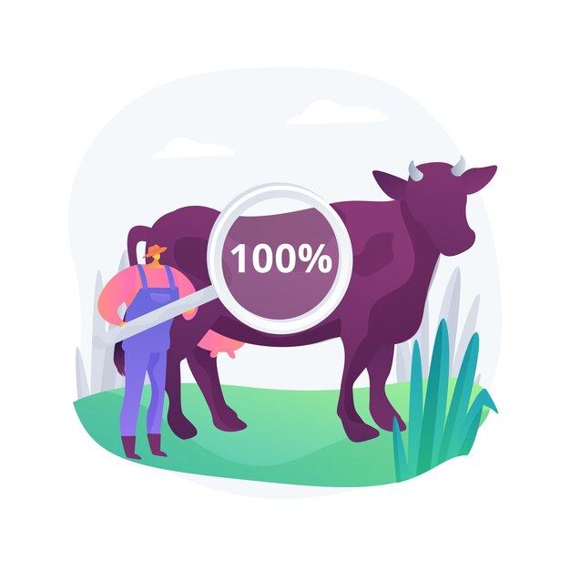 Grass fed beef abstract concept vector illustration. Grass-finished beef, finest nutrient-rich meat diet, eco farming, saturated fats, antioxidants, rotational grazing abstract metaphor.