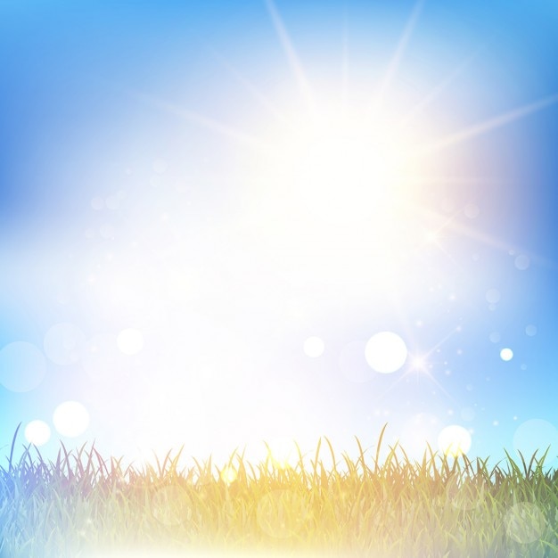 Free Vector grassy landscape against a blue sky 