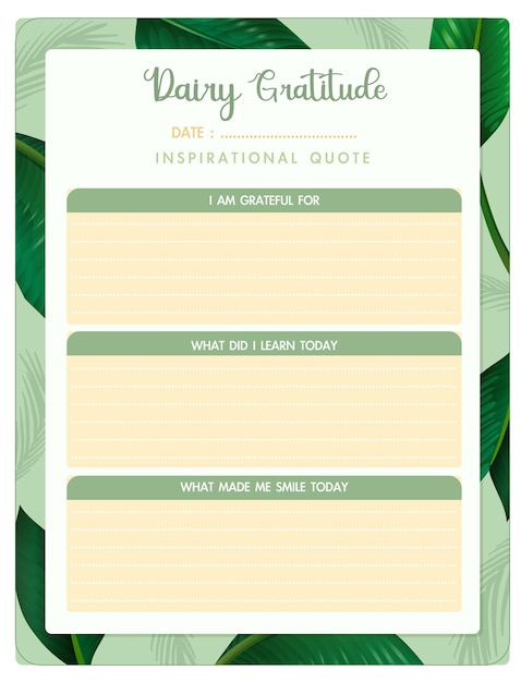 Free vector gratitude metal diary with tropical plants