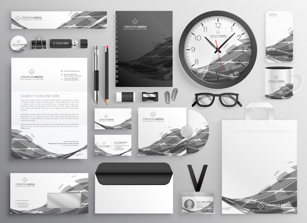 Free vector gray abstract business stationery items set