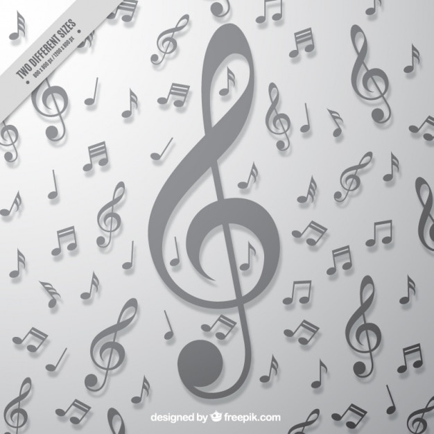 Free vector gray background with big treble clef and musical notes