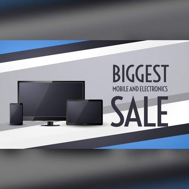Vettore gratuito grande disegno bandiera di vendita con il mobile tv e tablet