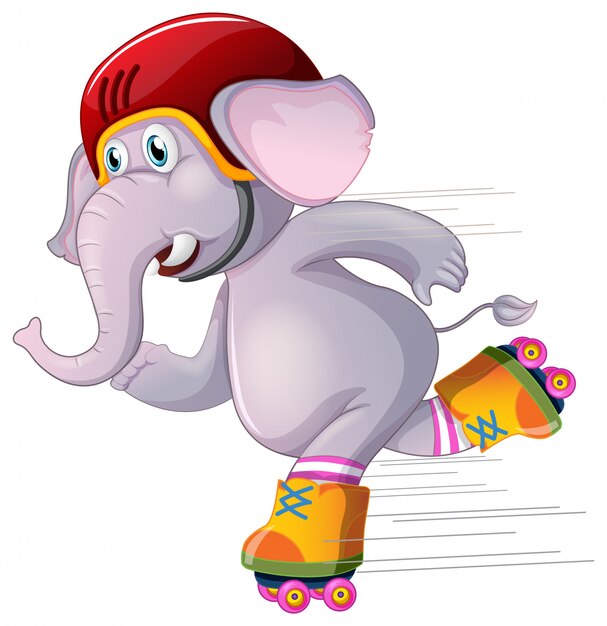 Gray elephant skating on white 