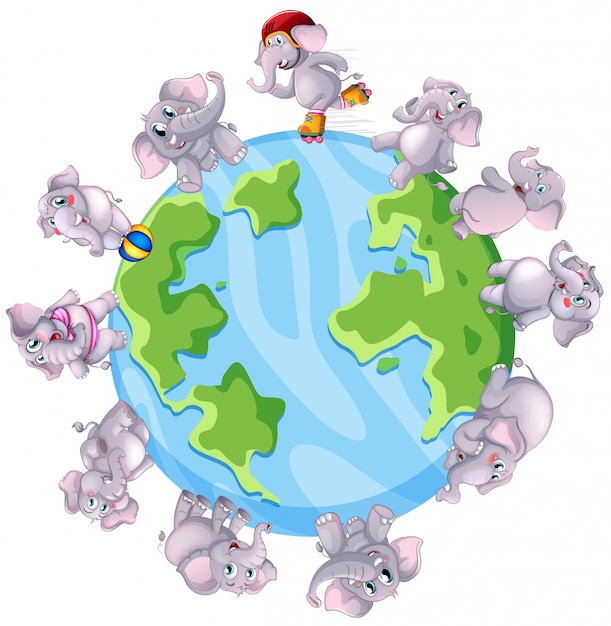 Free vector gray elephants round the world