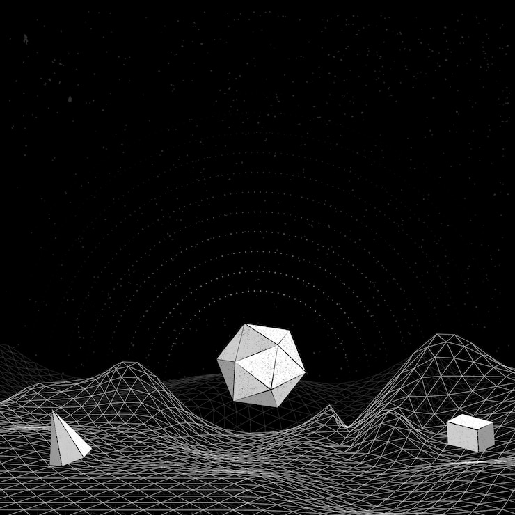 Free Vector gray geometric shapes on a wireframe wave background vector