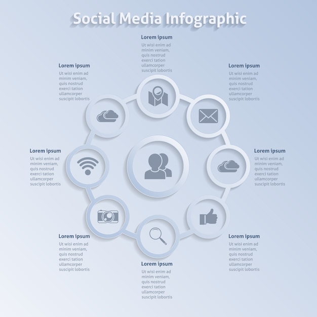 ソーシャルネットワークに関するグレイインフォグラフィック