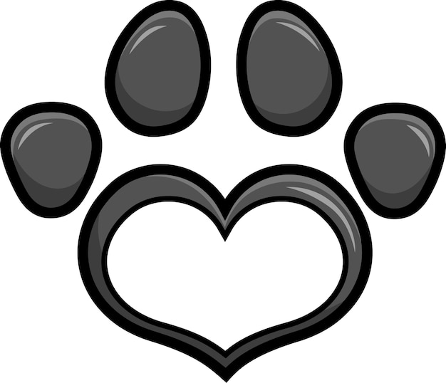 Gray love paw print logo design vector illustration isolated on white background Premium Vector