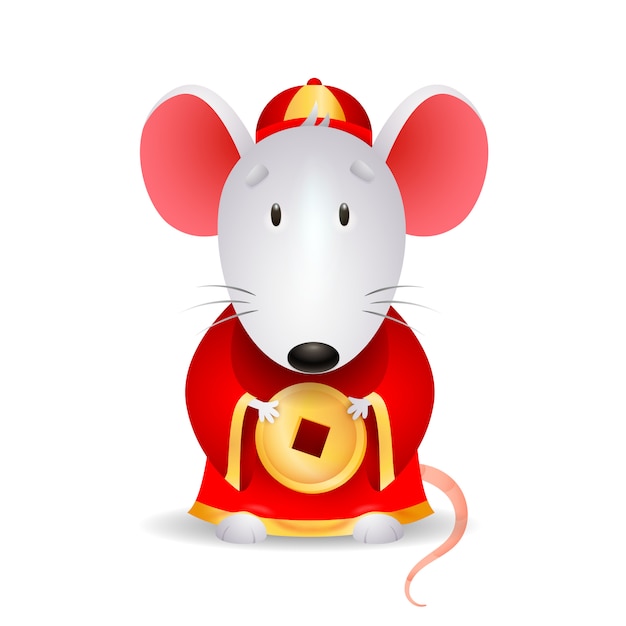 Gray mouse with chinese coin