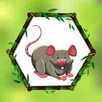 Free vector gray rat in bamboo frame