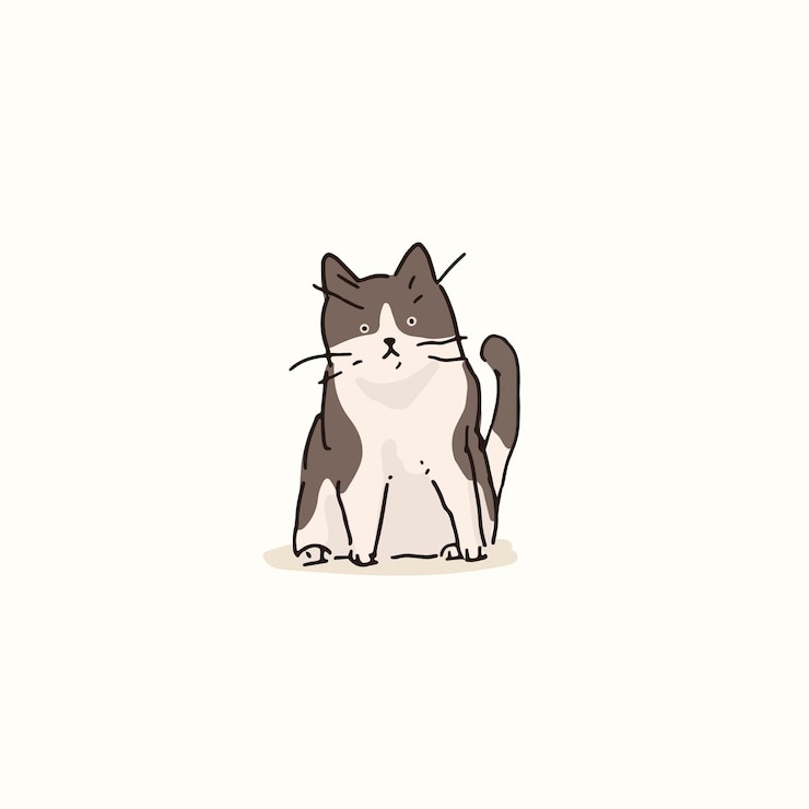 무료 Vector 회색과 흰색 고양이 낙서 요소