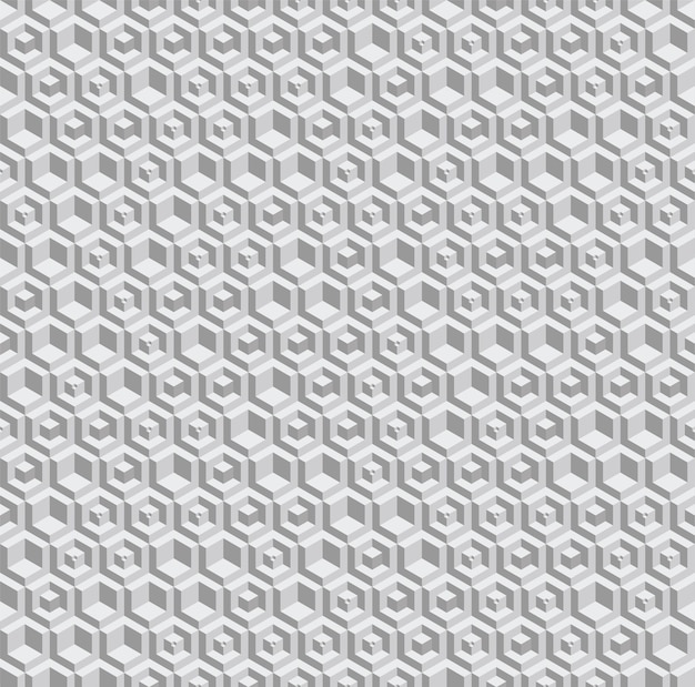 Volumetric Hexagon Elements Seamless Pattern in Grayscale