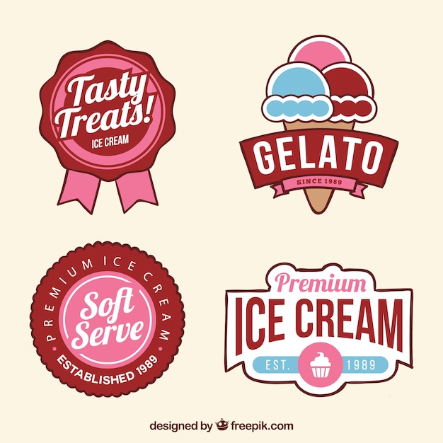 Free vector great assortment of colored ice cream badges in flat design