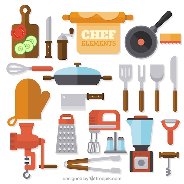 Free vector great assortment of flat cook items