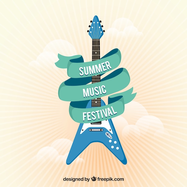 Free vector great background of electric guitar with ribbon