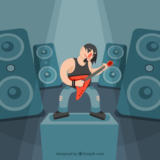Free vector great background of guitar player and speakers