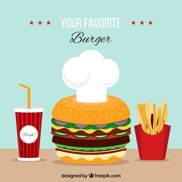 Free vector great background with burger, drink and fries