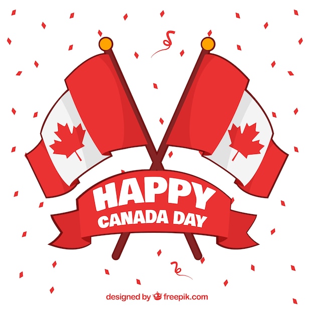 Free vector great background with ribbon and flags of canada