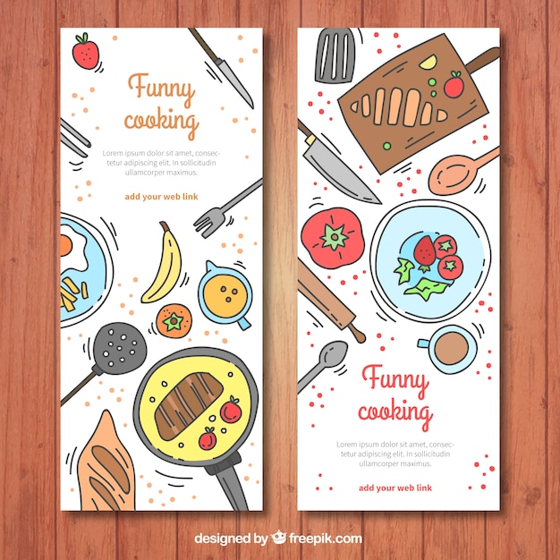 Free vector great banners of hand-drawn colorful ingredients