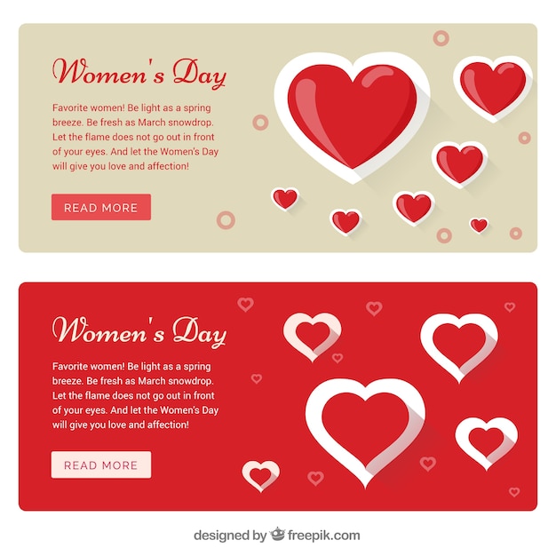 Red and White Hearts Vector Banners for Women’s Day – Free Vector Download