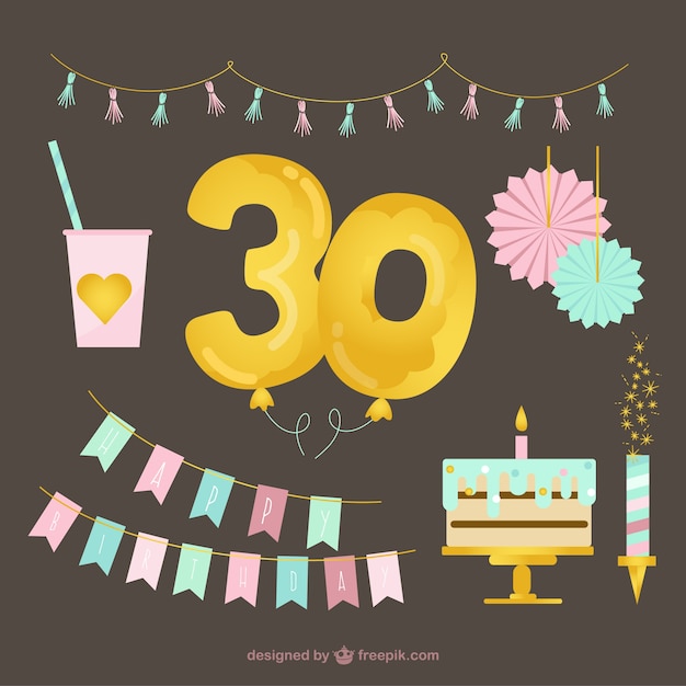 Free vector great birthday ornaments with golden details