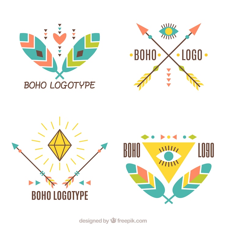 Free Vector great boho logos with fantastic ornaments in flat design