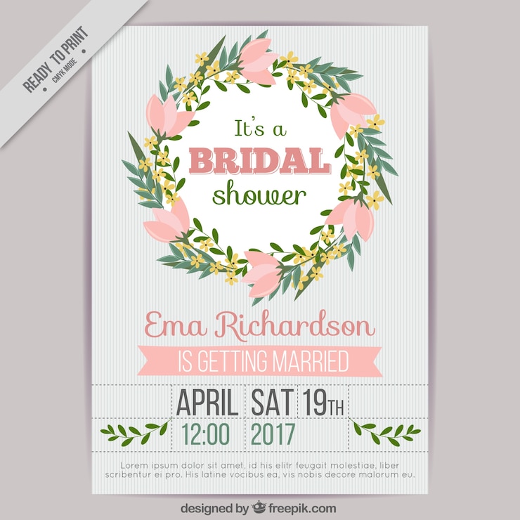 Free Vector great bridal shower invitation with floral wreath