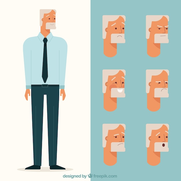 Free vector great businessman character with a pack of facial expressions