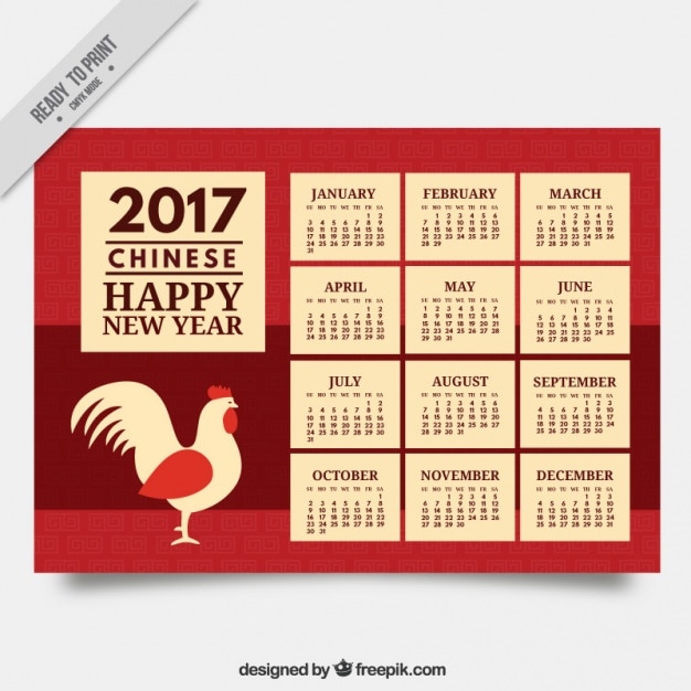 Great calendar template for year of the rooster