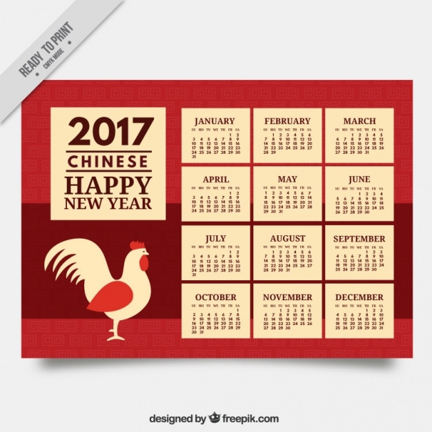 Free vector great calendar template for year of the rooster