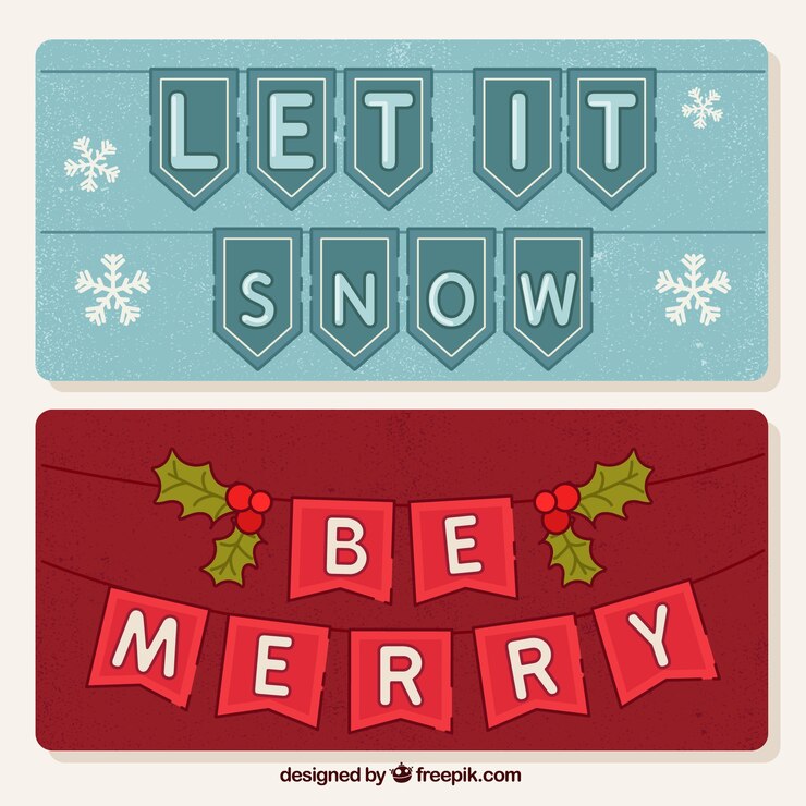 Free Vector great christmas banners with blue and red pennants