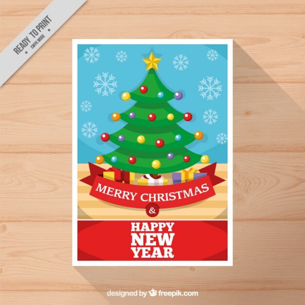 Free Vector | Great christmas card with snowflakes and decorative tree