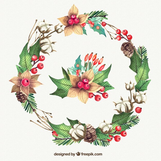 great christmas wreath in watercolor style