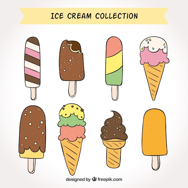 아이스크림의 다른 종류의 훌륭한 컬렉션