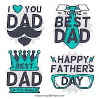 Free vector great collection of father's day labels with green objects
