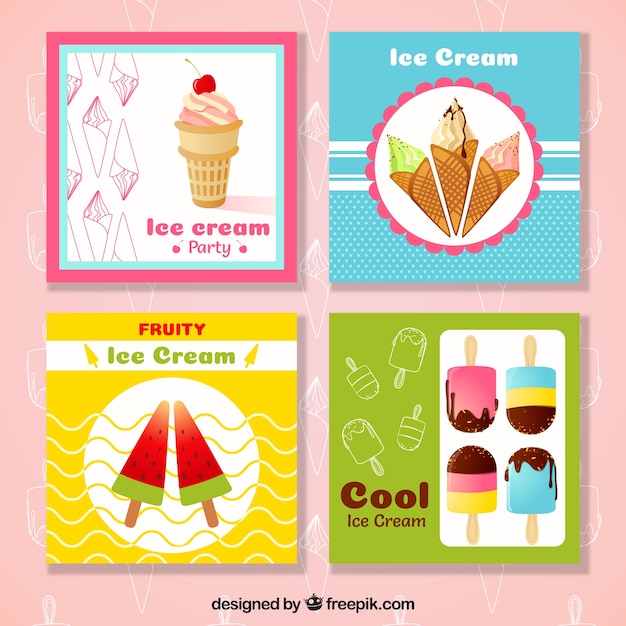 4 개의 아이스크림 카드 모음