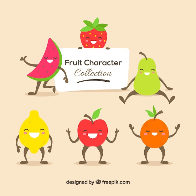 Free vector great collection of six expressive fruit characters