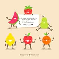 Free vector great collection of six expressive fruit characters