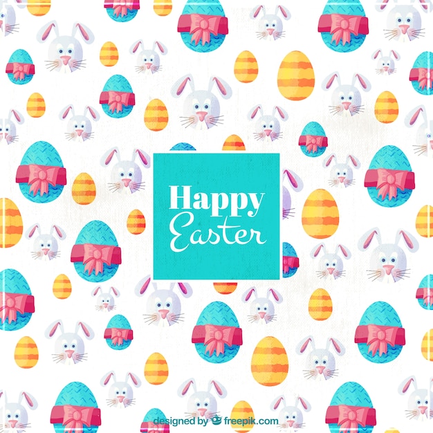 Great easter background with decorative rabbits and eggs