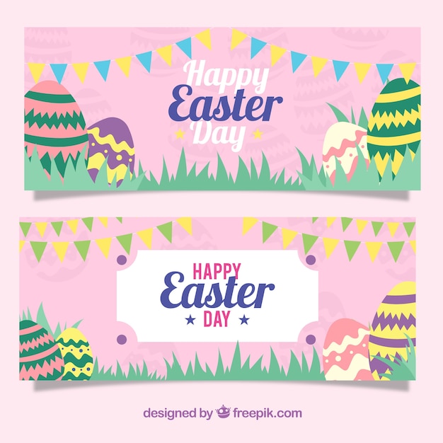 Great easter banners with eggs and garlands
