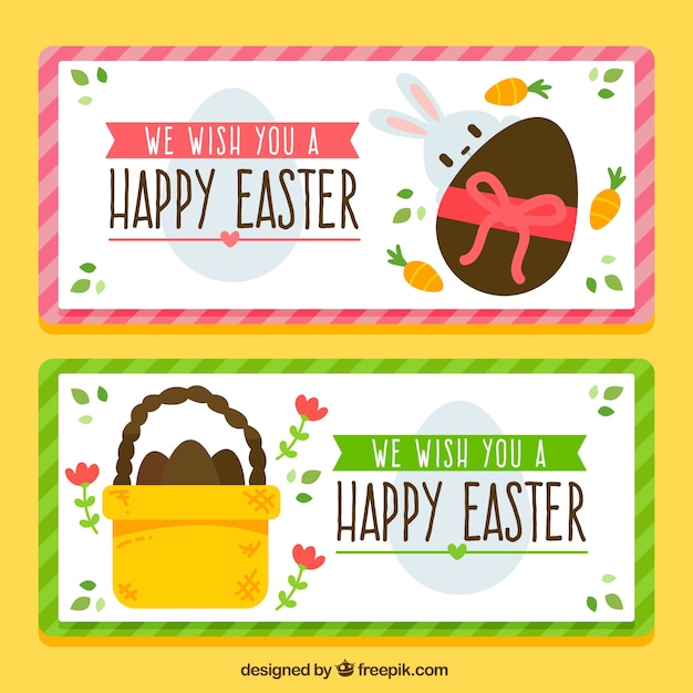 Free vector great easter banners with rabbit and eggs