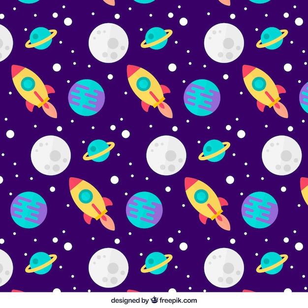 Great flat pattern of moons, planets and rockets